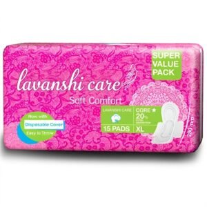 Lavanshi Care Soft Comfort Cotton Sanitary Napkins For Women, 15 Pads, Size - Extra Large with Disposable Bags, Super Saver Pack,Soft Cotton Topsheet for Extra Comfort and Rash Free Periods